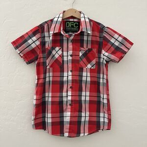 Dixxon Youth Division DFC Short Sleeve Size Medium Button Up Red Black Gray
